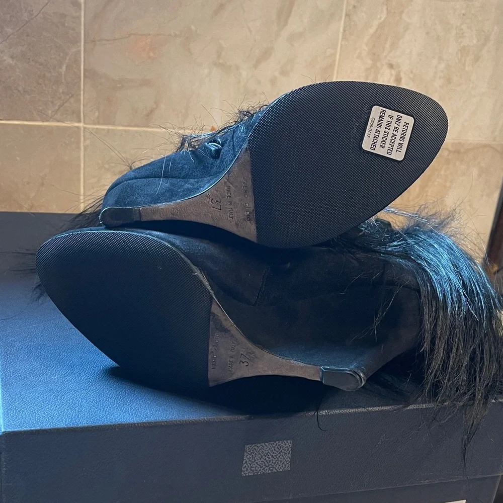 Sergio Rossi Black Fur-Embellished Ankle Boots - Picture 5 of 5